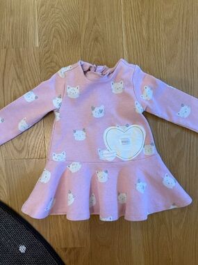 Mayoral Pink Cat Print Long Sleeve Twirl Dress